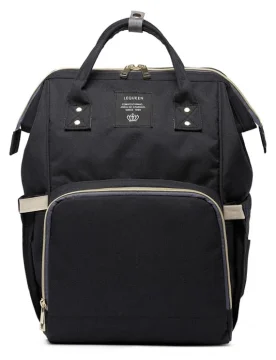 Mochila maternidade preta com bolso frontal